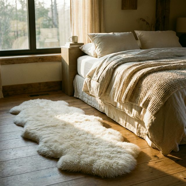 Bedroom with soft plush carpet alongside the bed