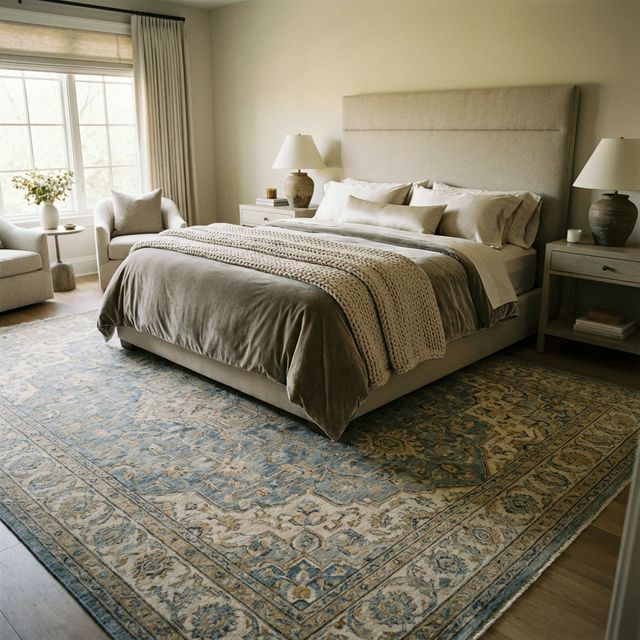 Bedroom carpet placement guide - rug under bed